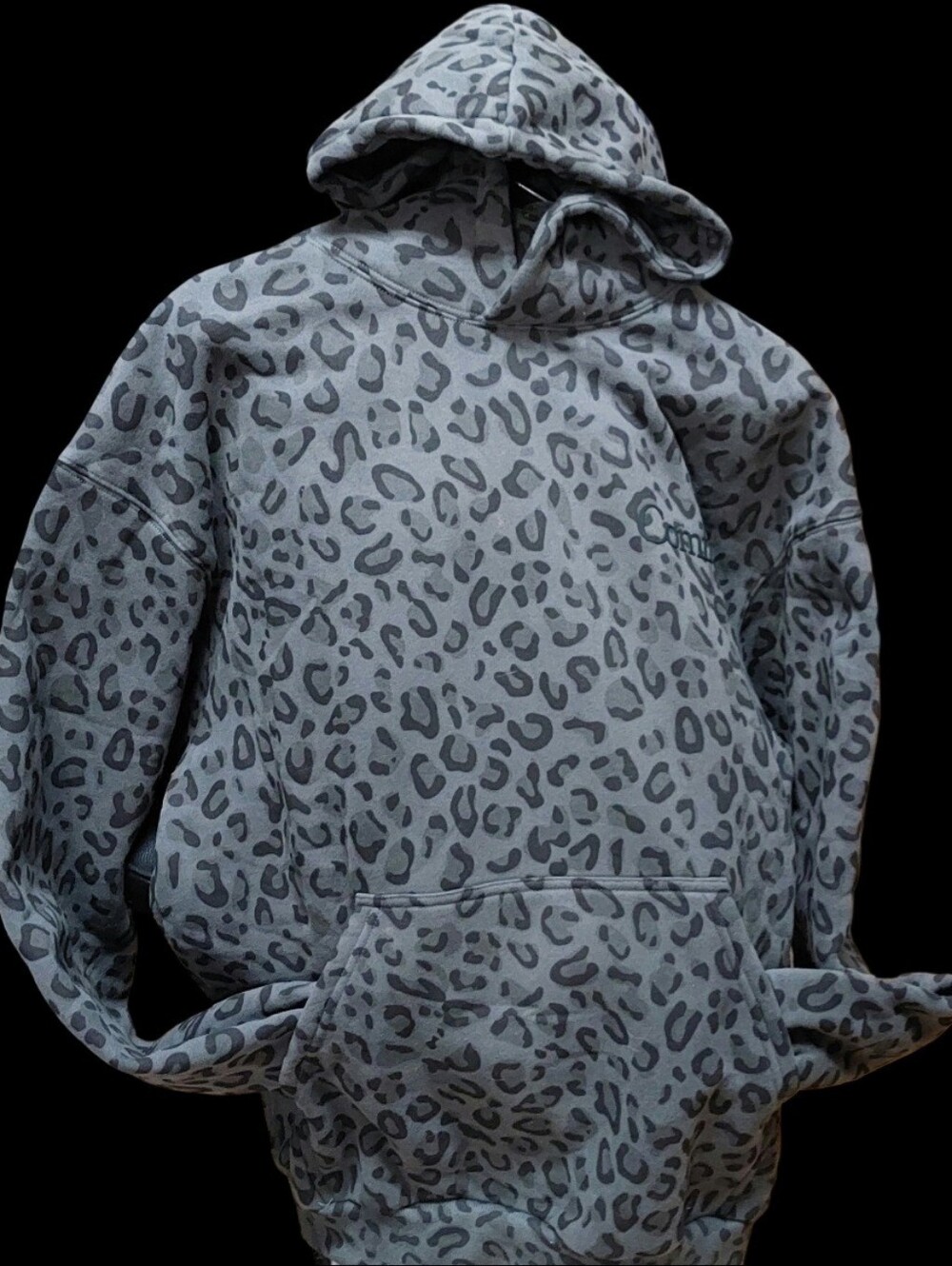 Leopard Print Hoodie Sweater - Gray